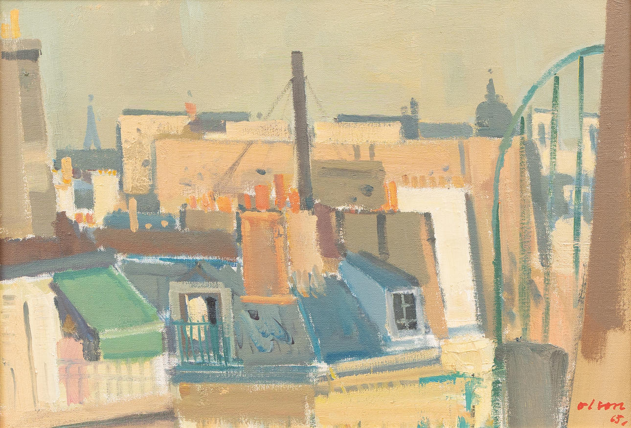 OVE OLSON. “Ceiling, Paris”, oil on canvas, signed.
