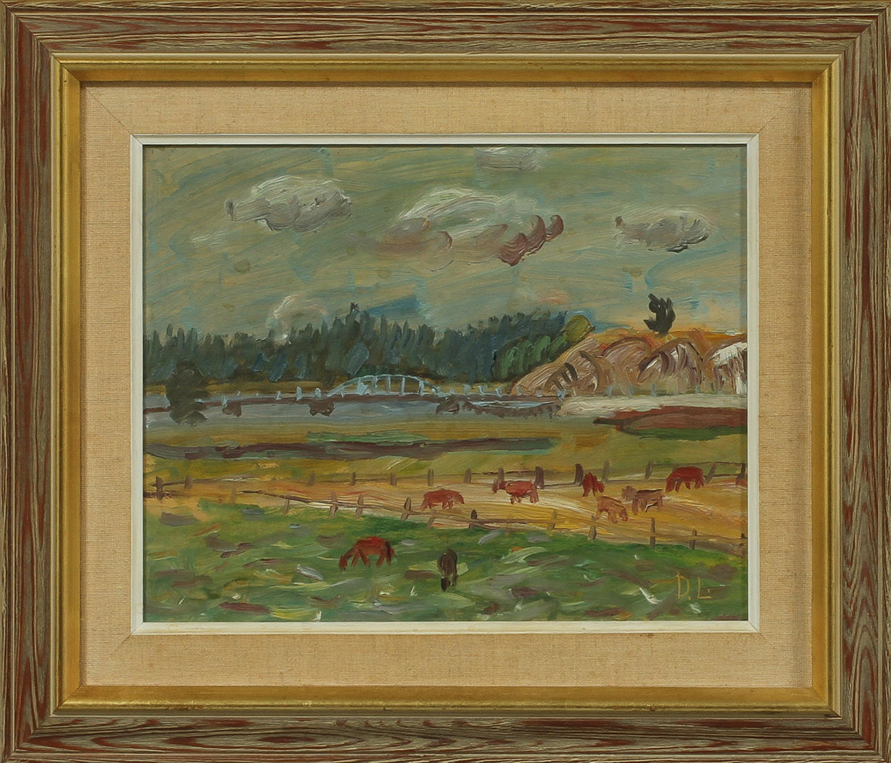 DAVID LARSSON. Landskap med kor, olja på pannå, sign.