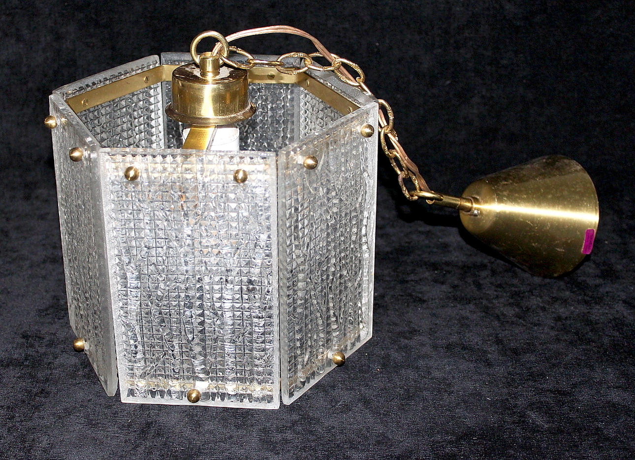 TAKLAMPA, glas mässing, Orrefors.