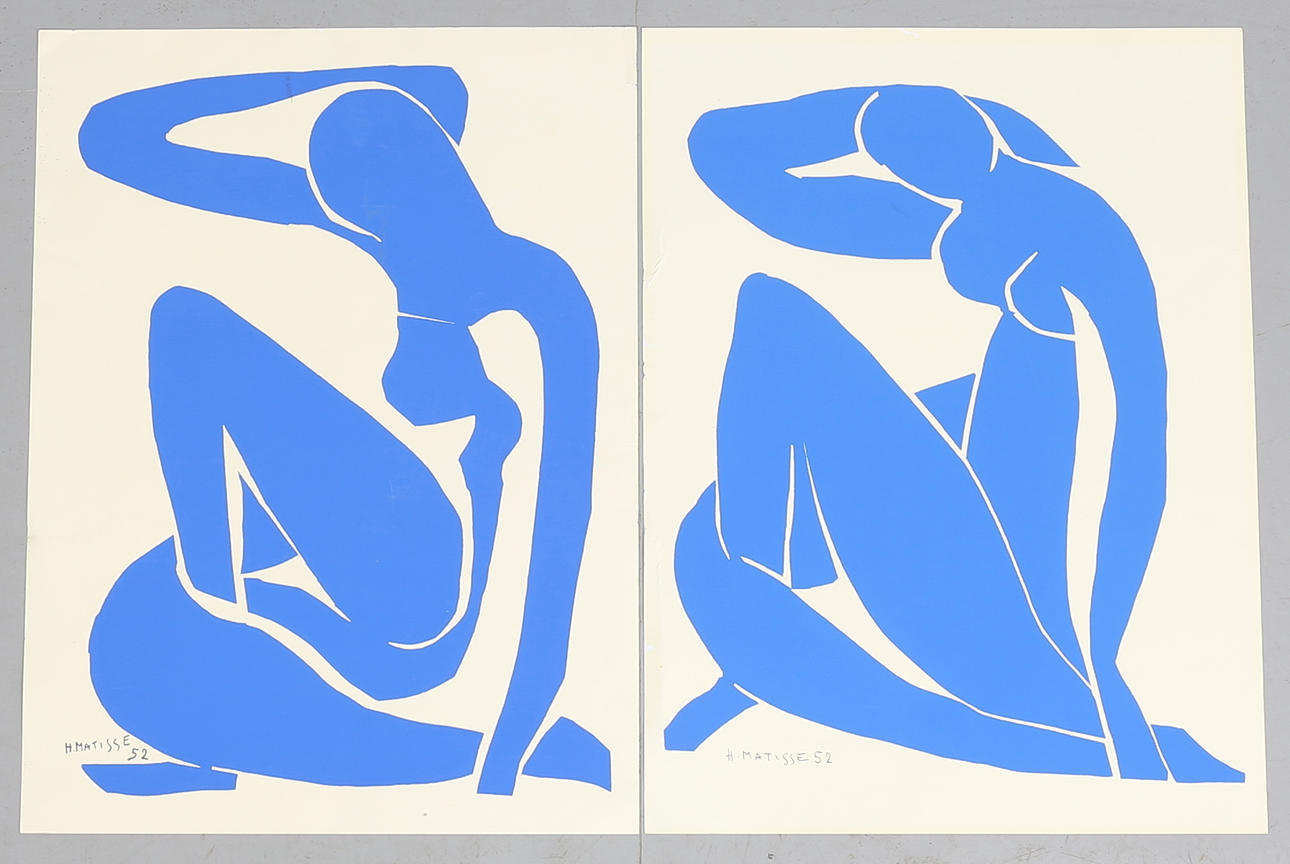 HENRI MATISSE. EFTER. Serigrafier, 2 st, "Nu Bleu 1" samt "Nu Bleu 2", signerade i plåten, tillverkade 1971 samt 1981.