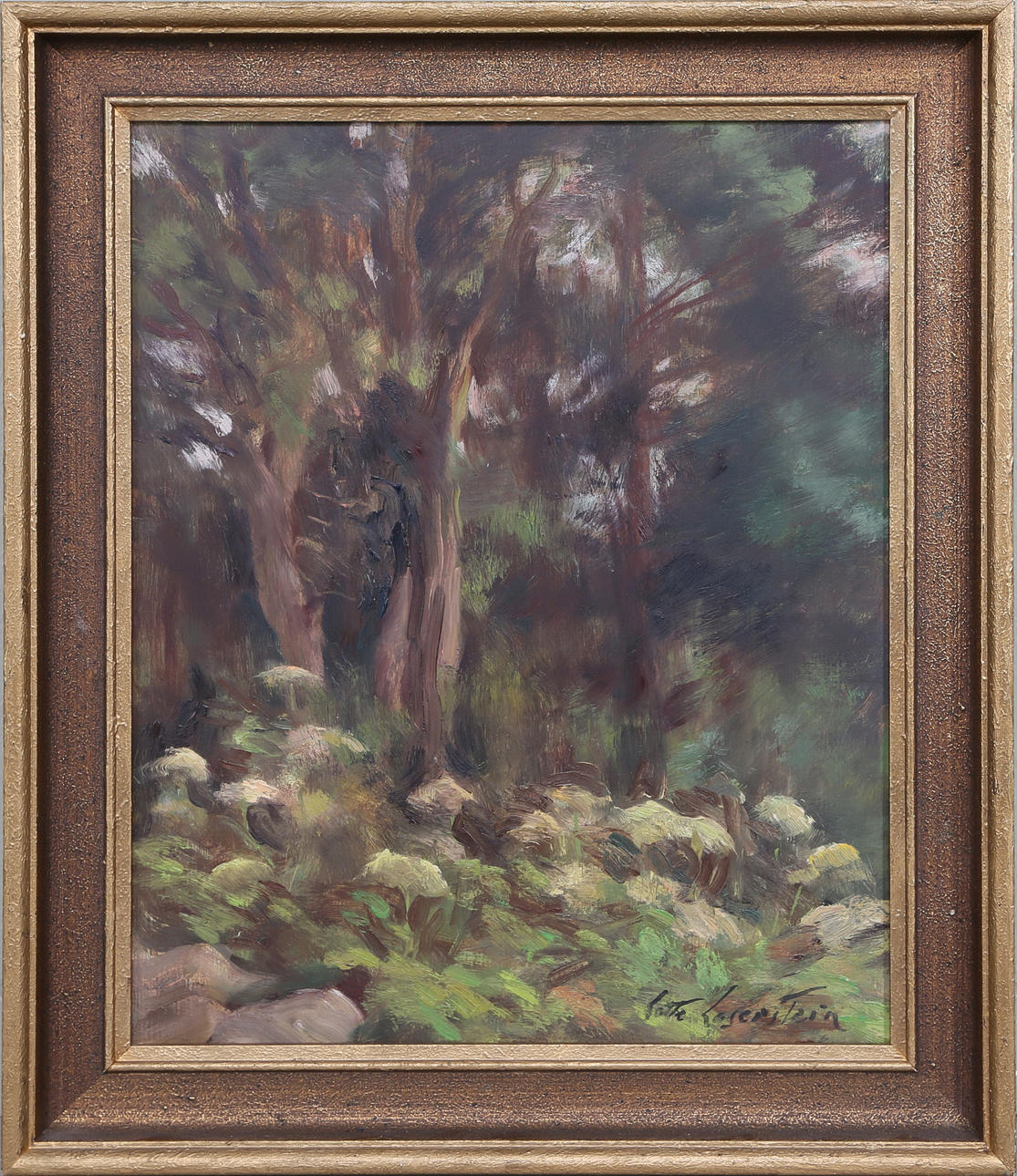 LOTTE LASERSTEIN. I skogen på Öland, olja på pannå, signerad.