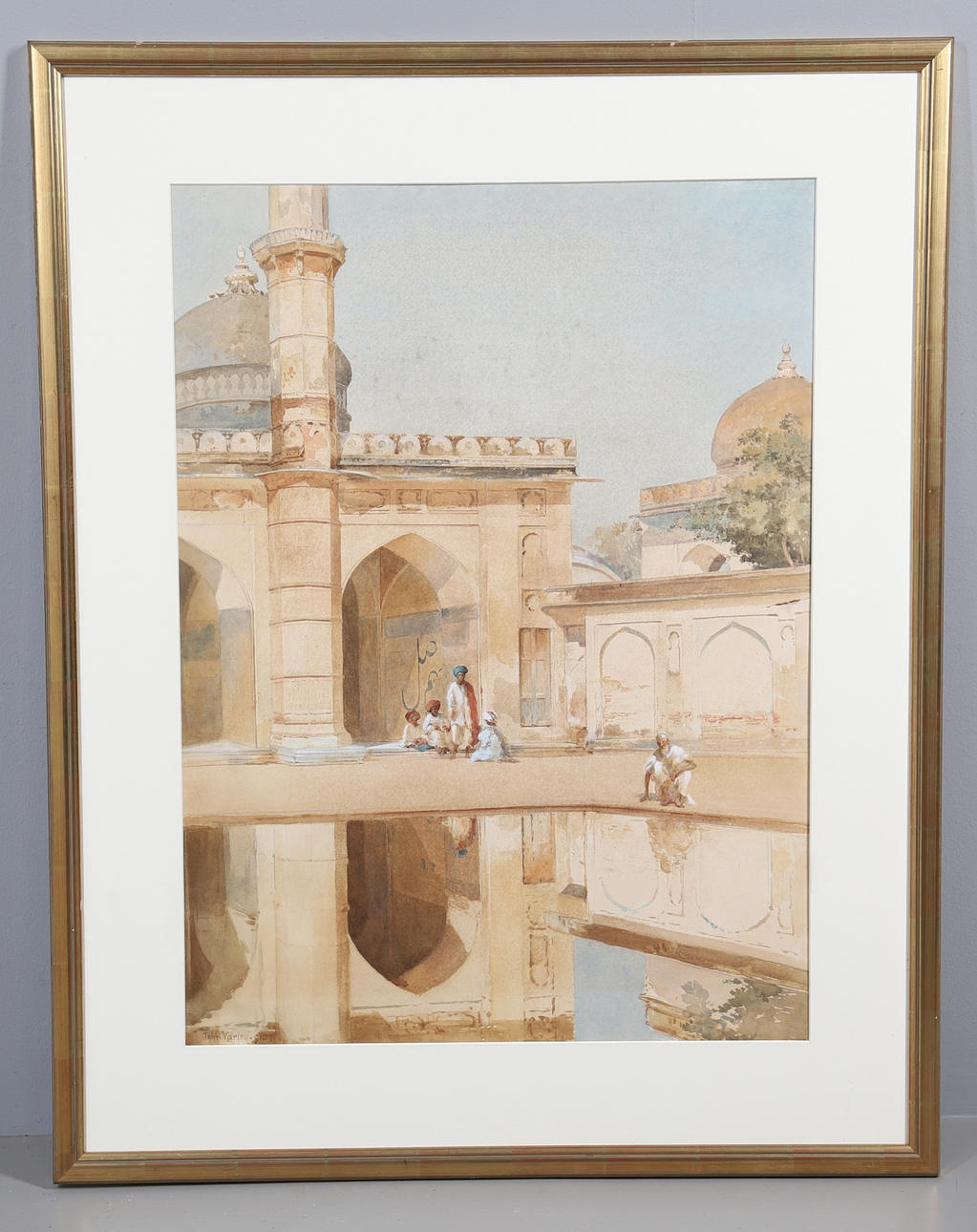 JOHN II VARLEY (1850-1933). FIGURES BEFORE A TEMPLE, INDIA.