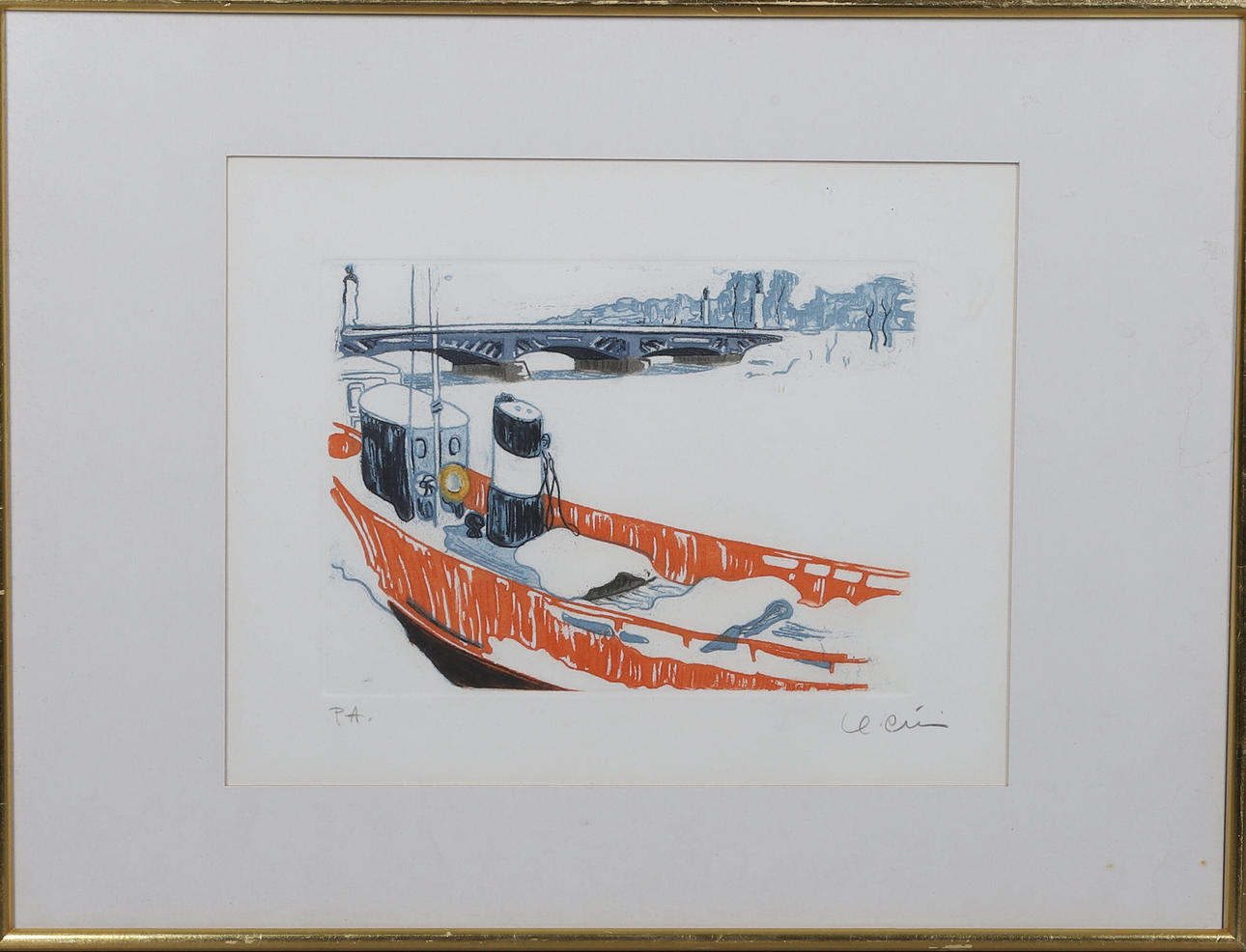 CRISTINA CINI DI PIANZANO. A colour lithograph, harbour motif, signed ...