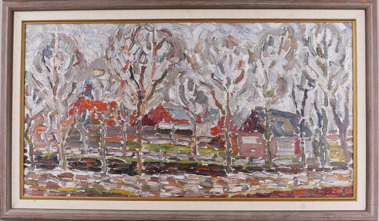 RUNE SÖDERBERG. Höst över byn Stenåsa Öland, olja på duk, signerad.