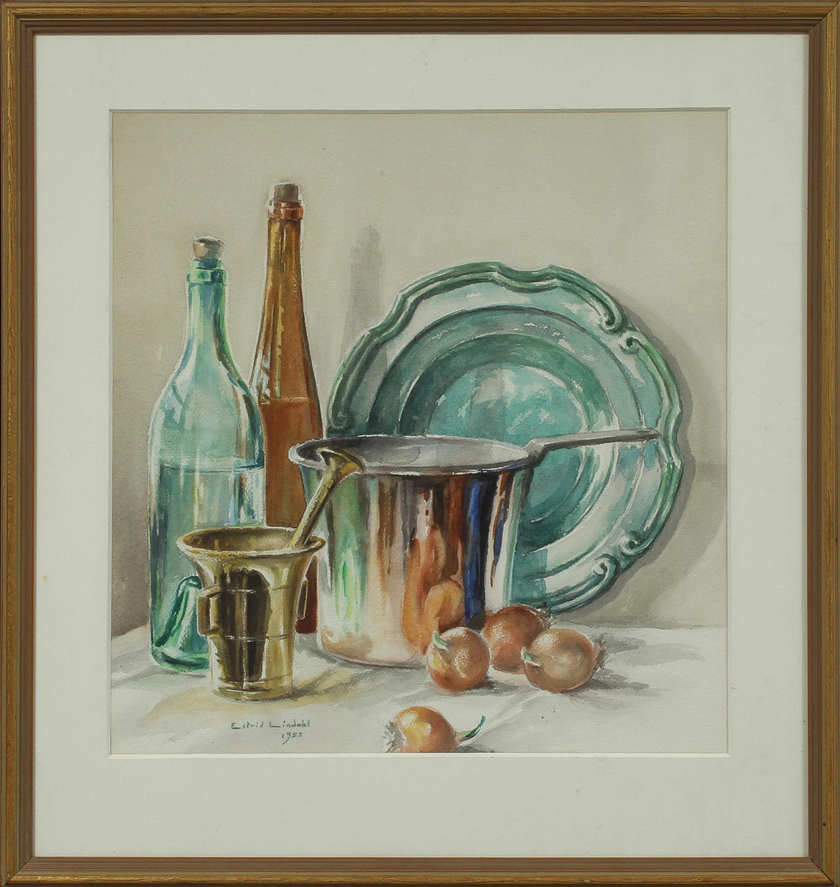 OIDENTIFIERAD KONSTNÄR, Stilleben, akvarell, sign Estrid Lindahl.