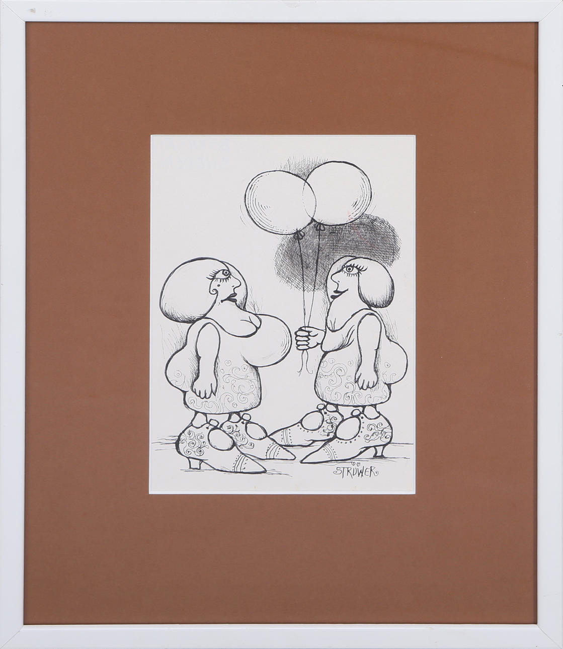 ARDY STRÜWER. "Damer med ballonger", teckning, signerad.