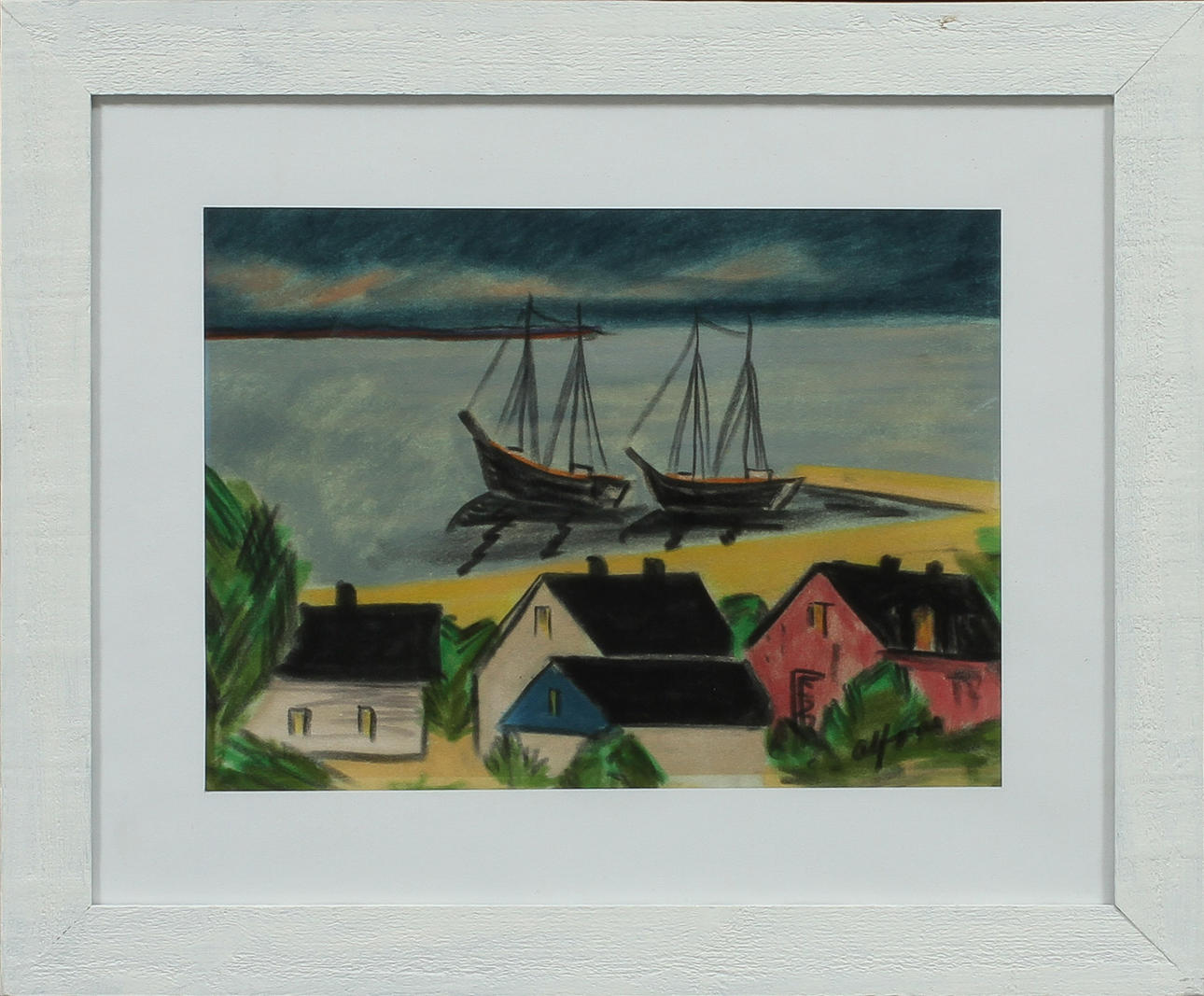 OIDENTIFIERAD KONSTNÄR, hamnbild, pastell, sign alfons.