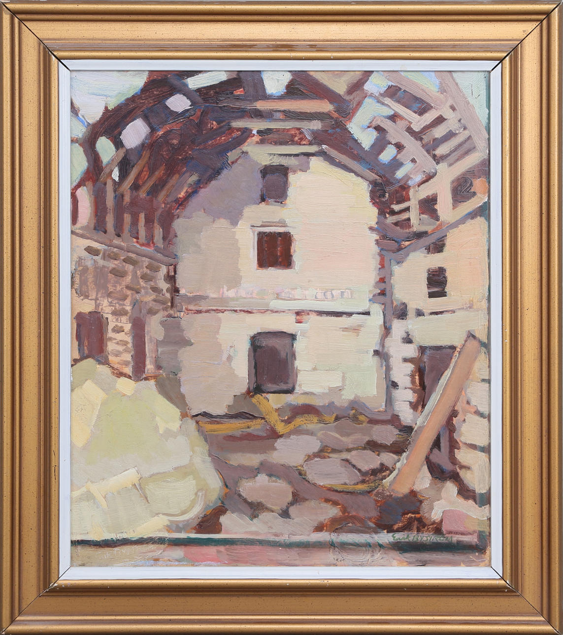 ERIK BYSTRÖM. Förfallet hus, Öland, olja på pannå, signerad.