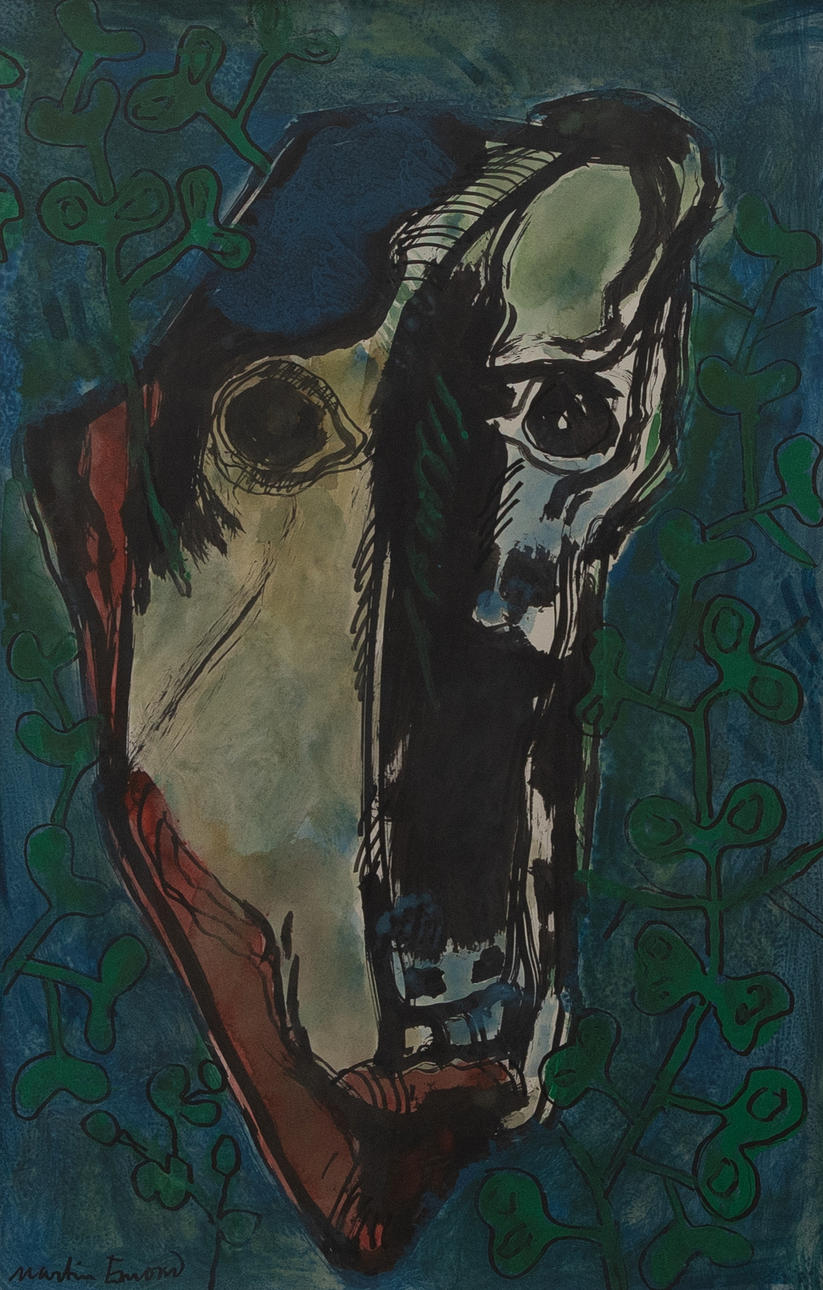 MARTIN EMOND. Face, watercolor, signed.