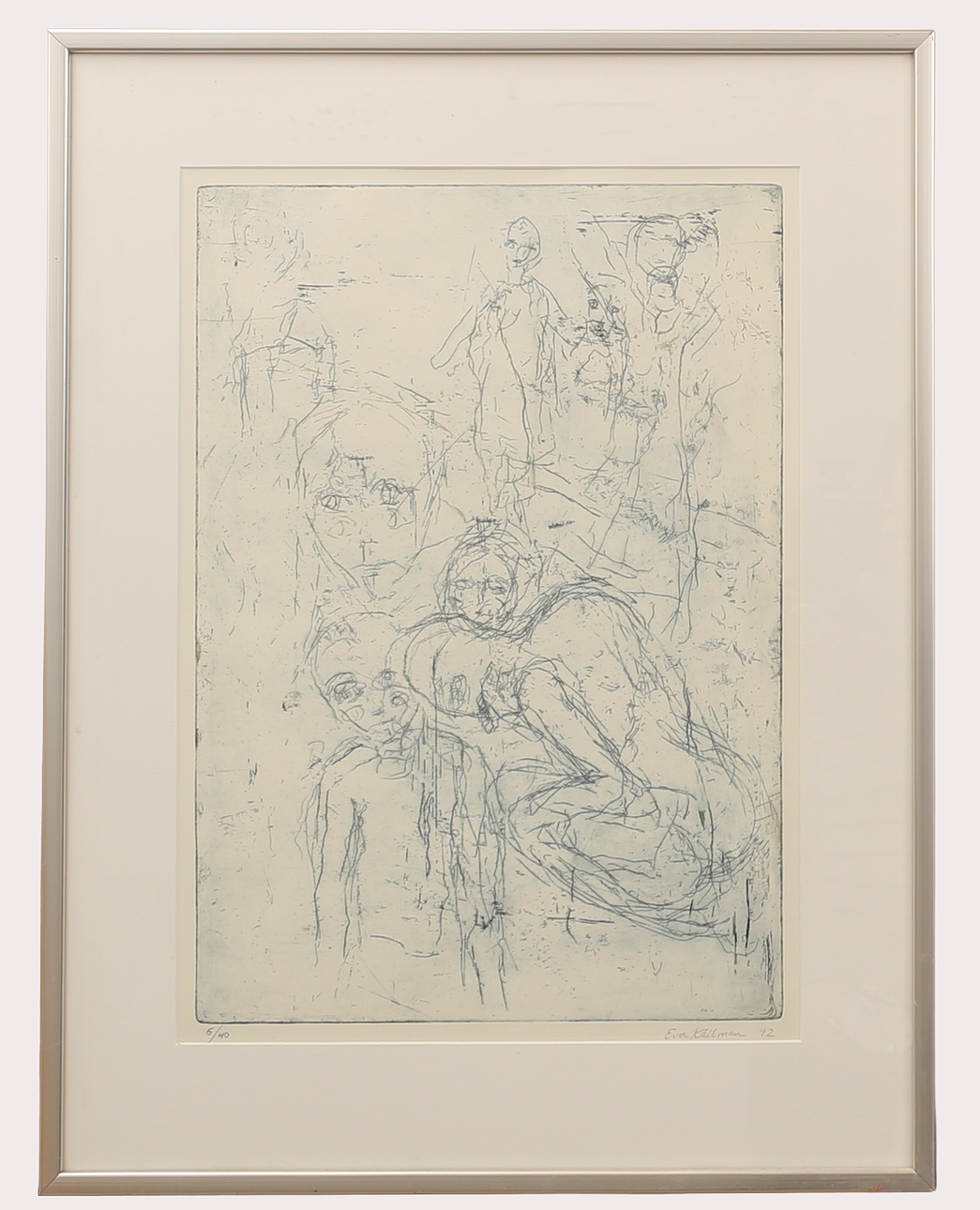 EVA KÄLLMAN. Lithograph, composition with people, numbered 6/40, signed, dated 1992.