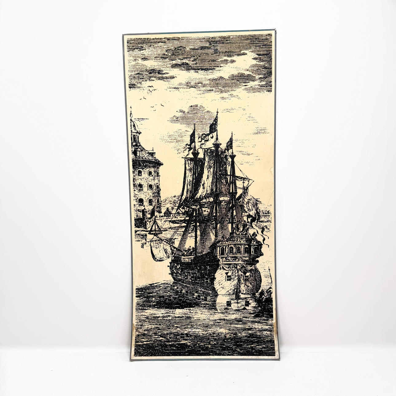 PLANSCH, Ship motif., mounted on board.