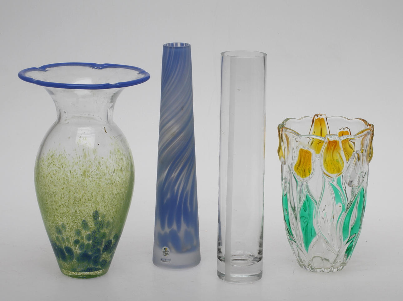 VASER, 4 st, glas, bla. Lena Engman för Sea, 1900-tal.