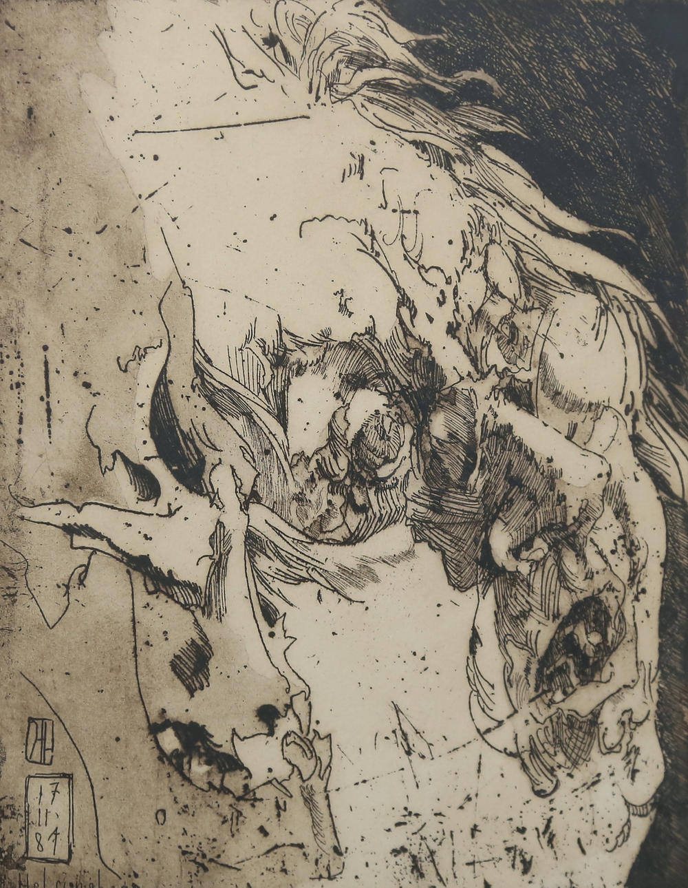 HORST JANSSEN. Etching, monogram signed, numbered 37/100 and dated 81.