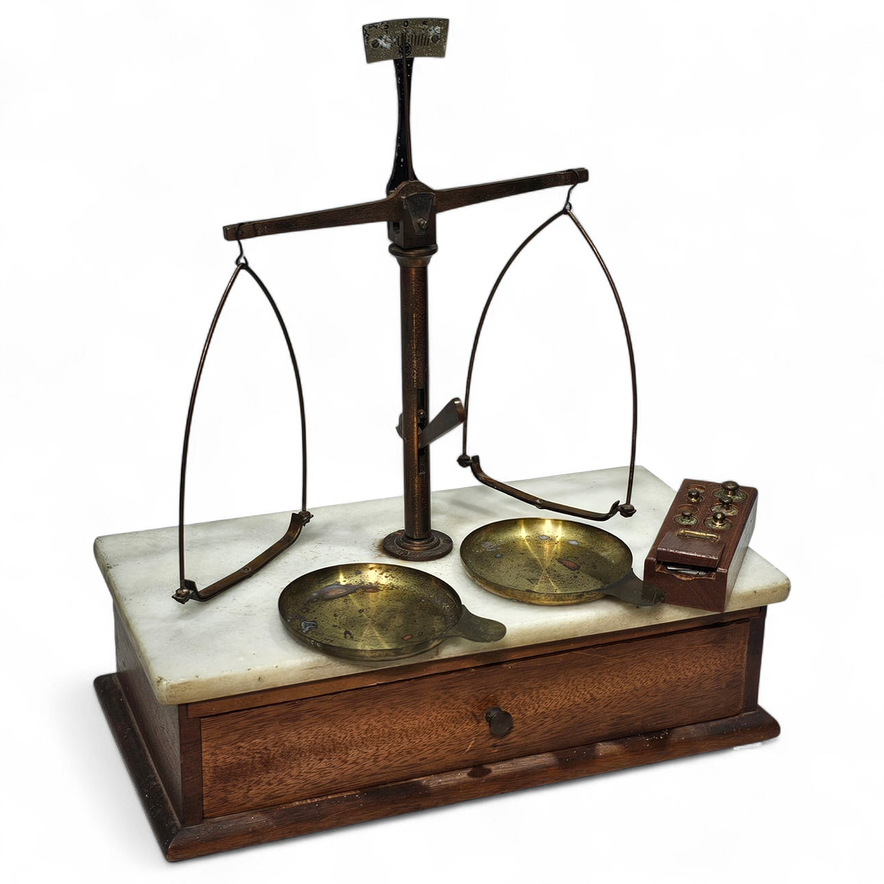 Antique wooden and marble scale. Miscellaneous - Miscellaneous - Auctionet