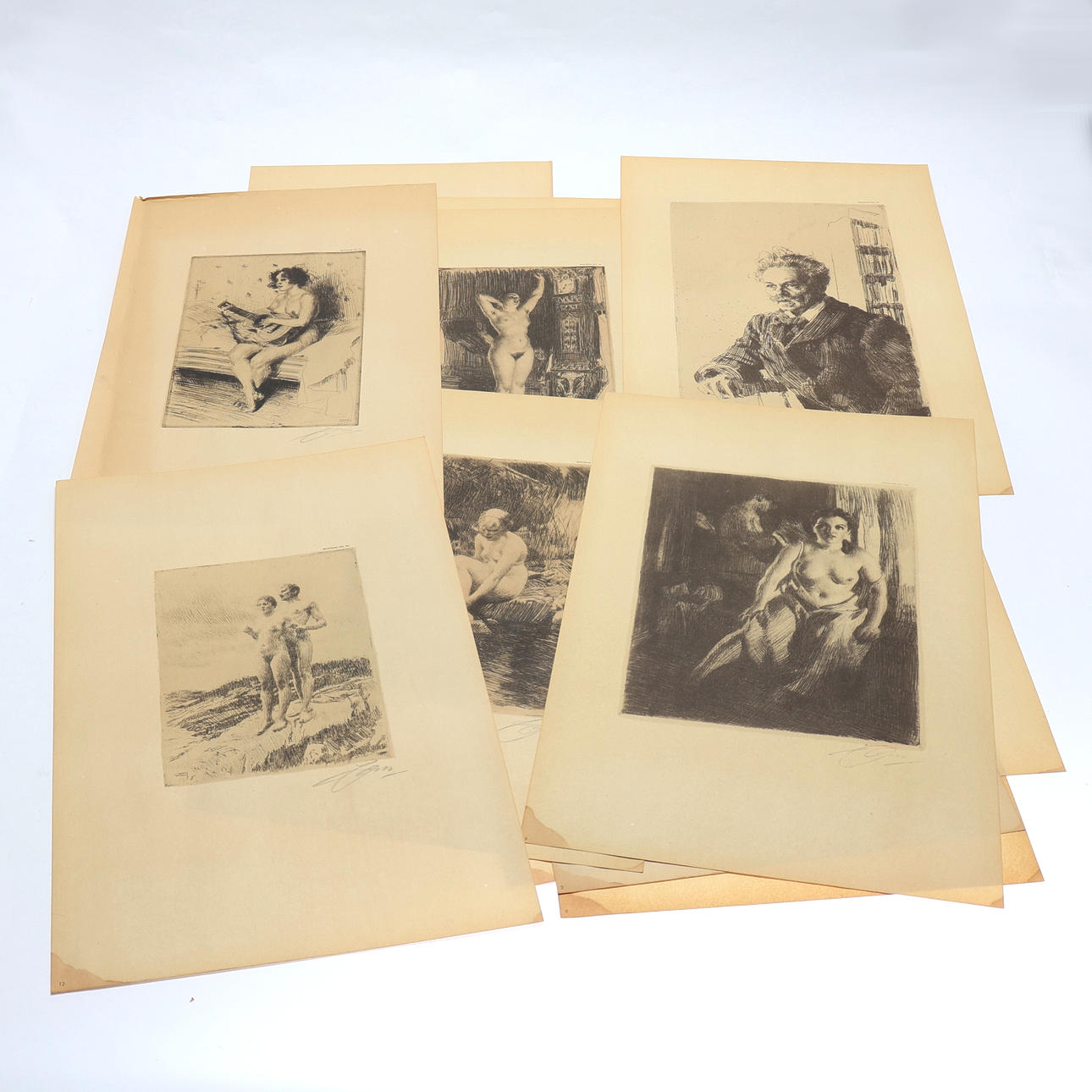 ANDERS ZORN. AFTER. Folder with 12 etchings, reproduction, lithographic prints.