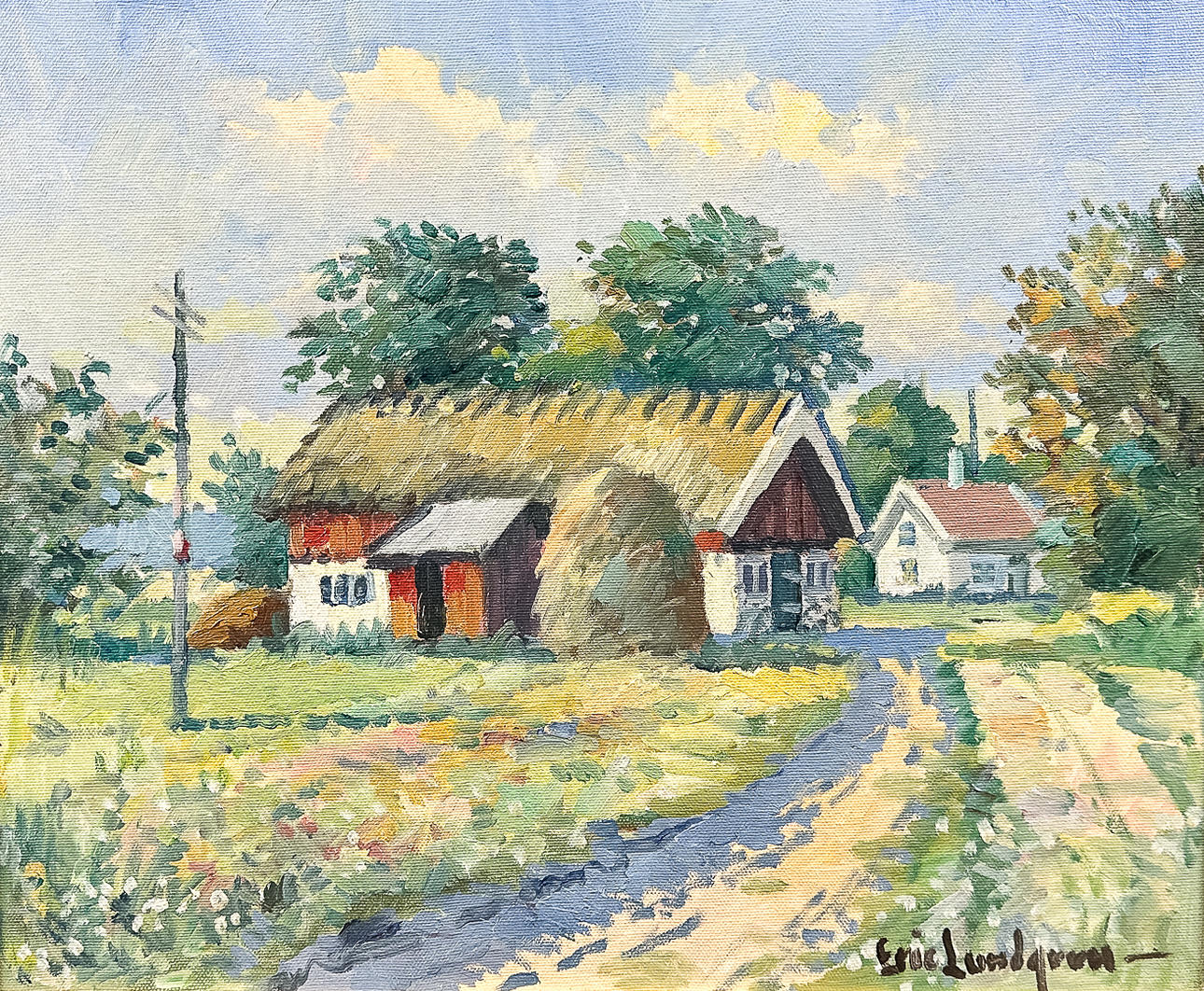 ERIC LUNDGREN. OIL ON CANVAS, “Skånegård”, Signed.