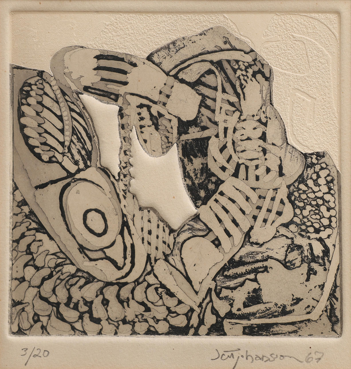 JERT JOHANSSON 1942-. CARBORUNDUM ETCHING, SIGNED, NUMBERED 3/20 AND ...