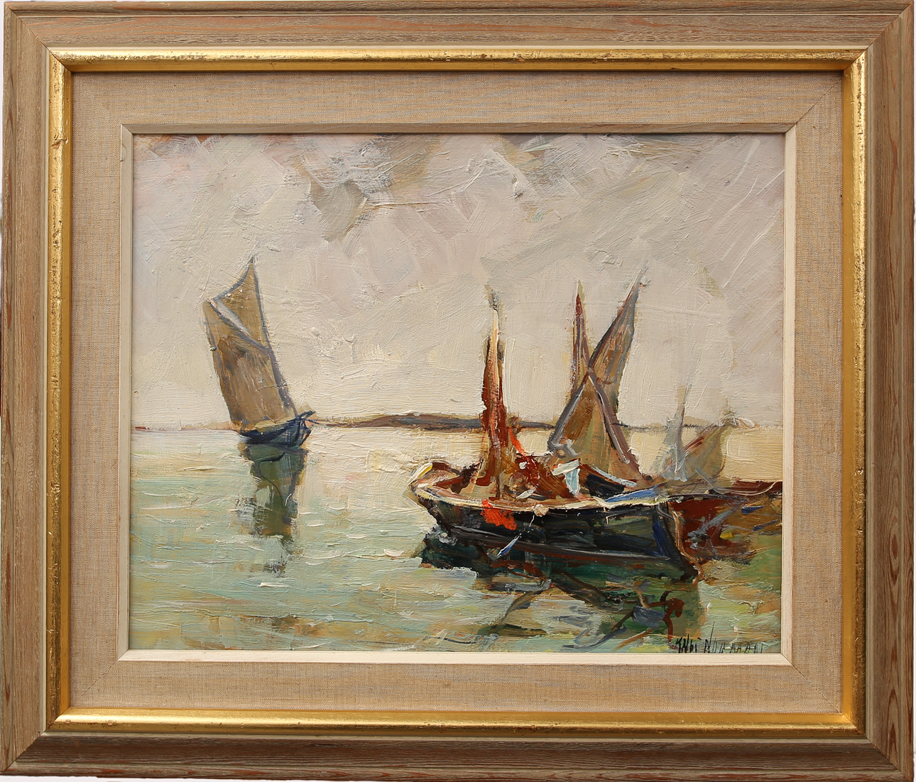 KNUT  NORMAN. Oil on panel, “Boats”, signed.