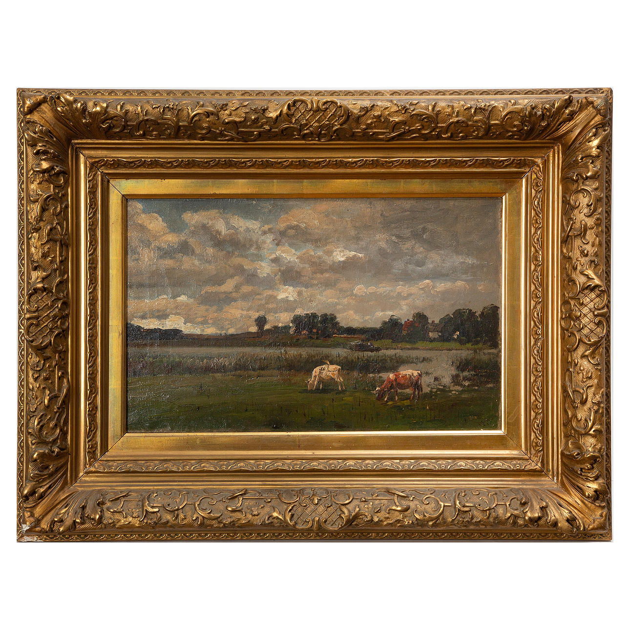 JULIUS JACOB, oil on canvas, “grazing cows”, signed.
