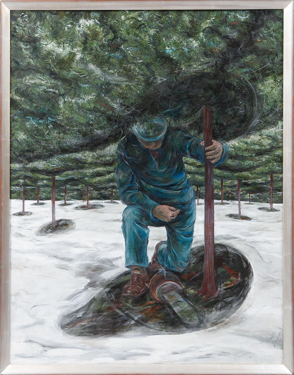BERNT JONASSON. Man under tree, oil on canvas, signed, dated 1977 on verso.