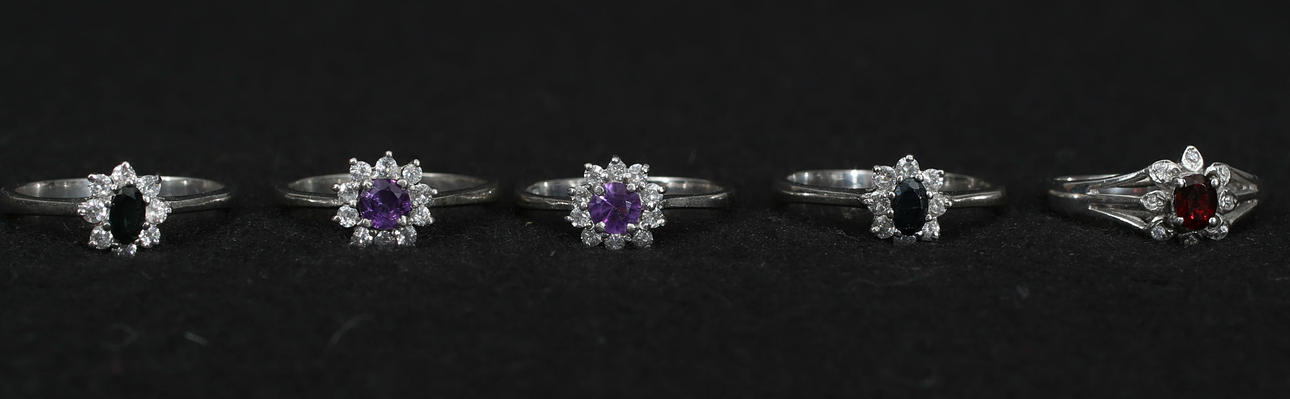 RINGAR, sterlingsilver och stenar, 5 stycken, 1900-2000-tal.