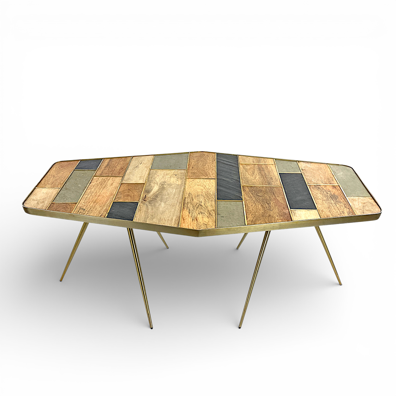 COFFEE TABLE. “Patchwork”, metal & wood, Roar + Rabbit, West Elm.