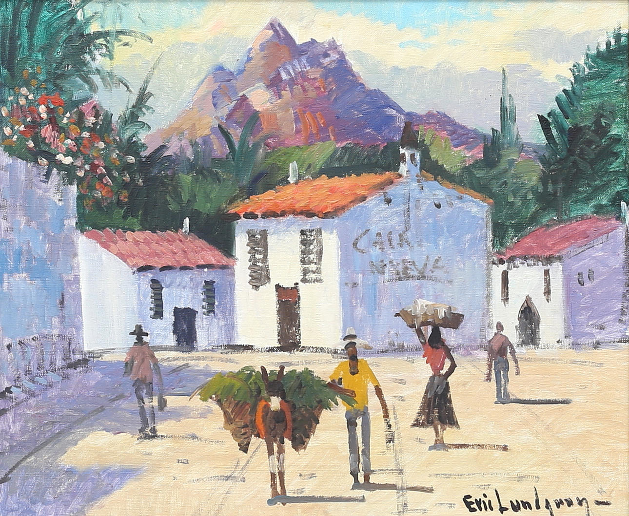 ERIC LUNDGREN. Oil canvas, urban environment, signed.