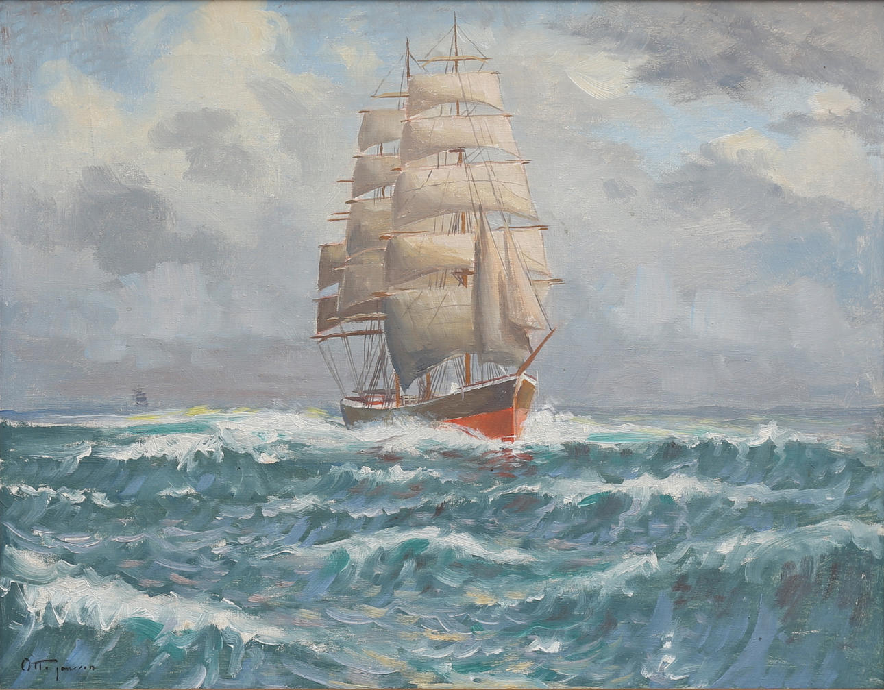 OTTO JANSSON. Fartyg. Olja på duk, signerad.