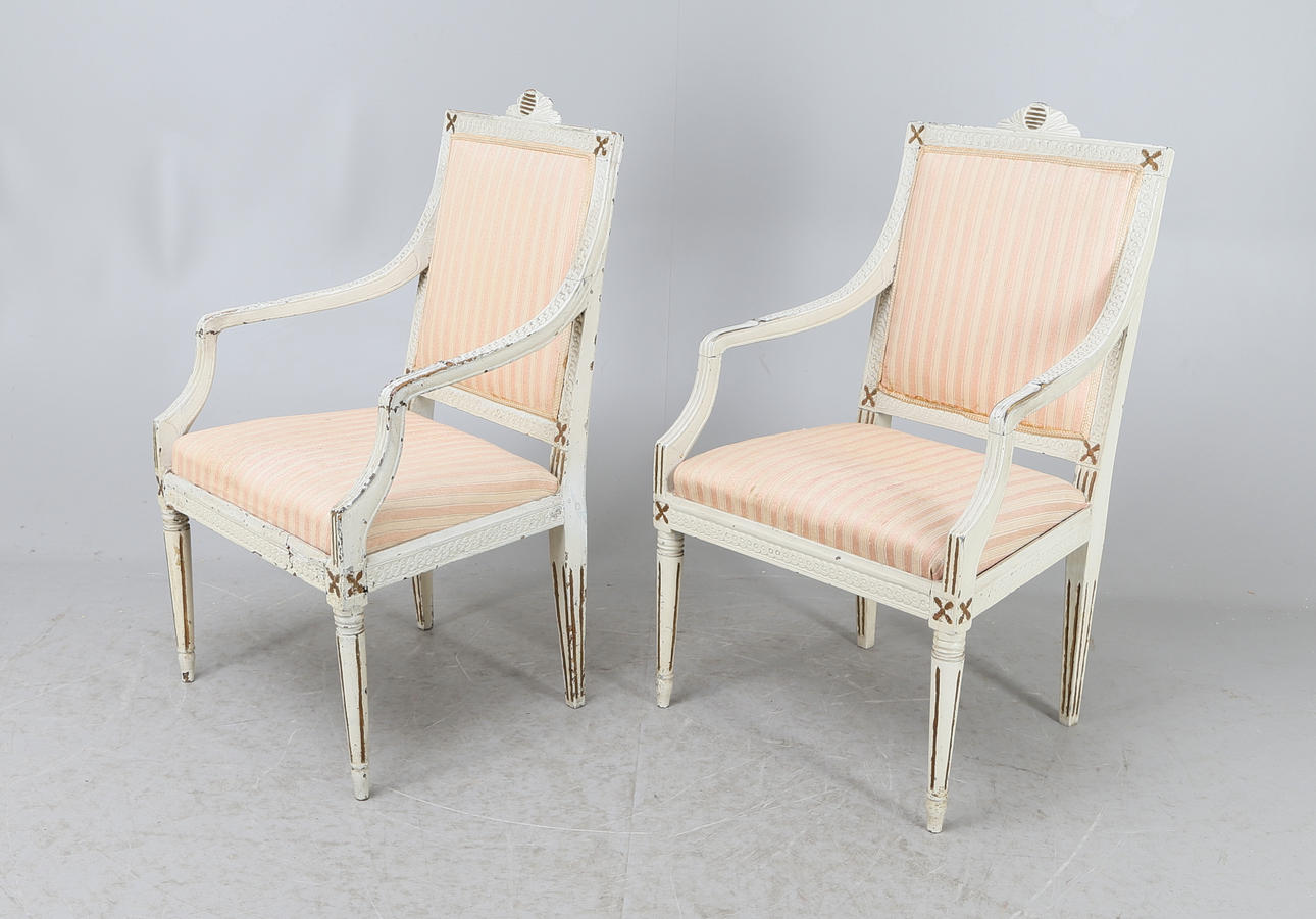 KARMSTOLAR, 1 par, gustavianska, 1700-tal.