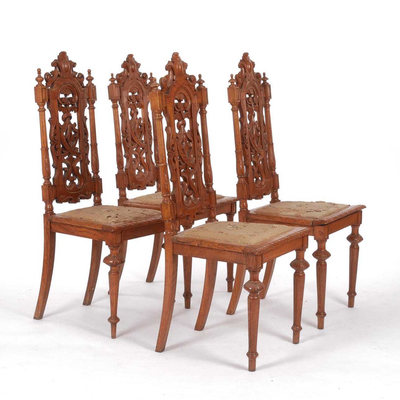 A set of 4 Neo-Renaissance chairs, in need of renovation, end of 19th ...