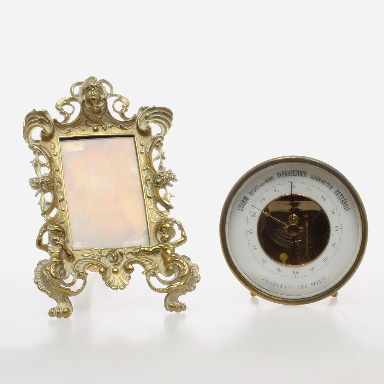 BAROMETER samt RAM, mässing, tidigt 1900-tal.