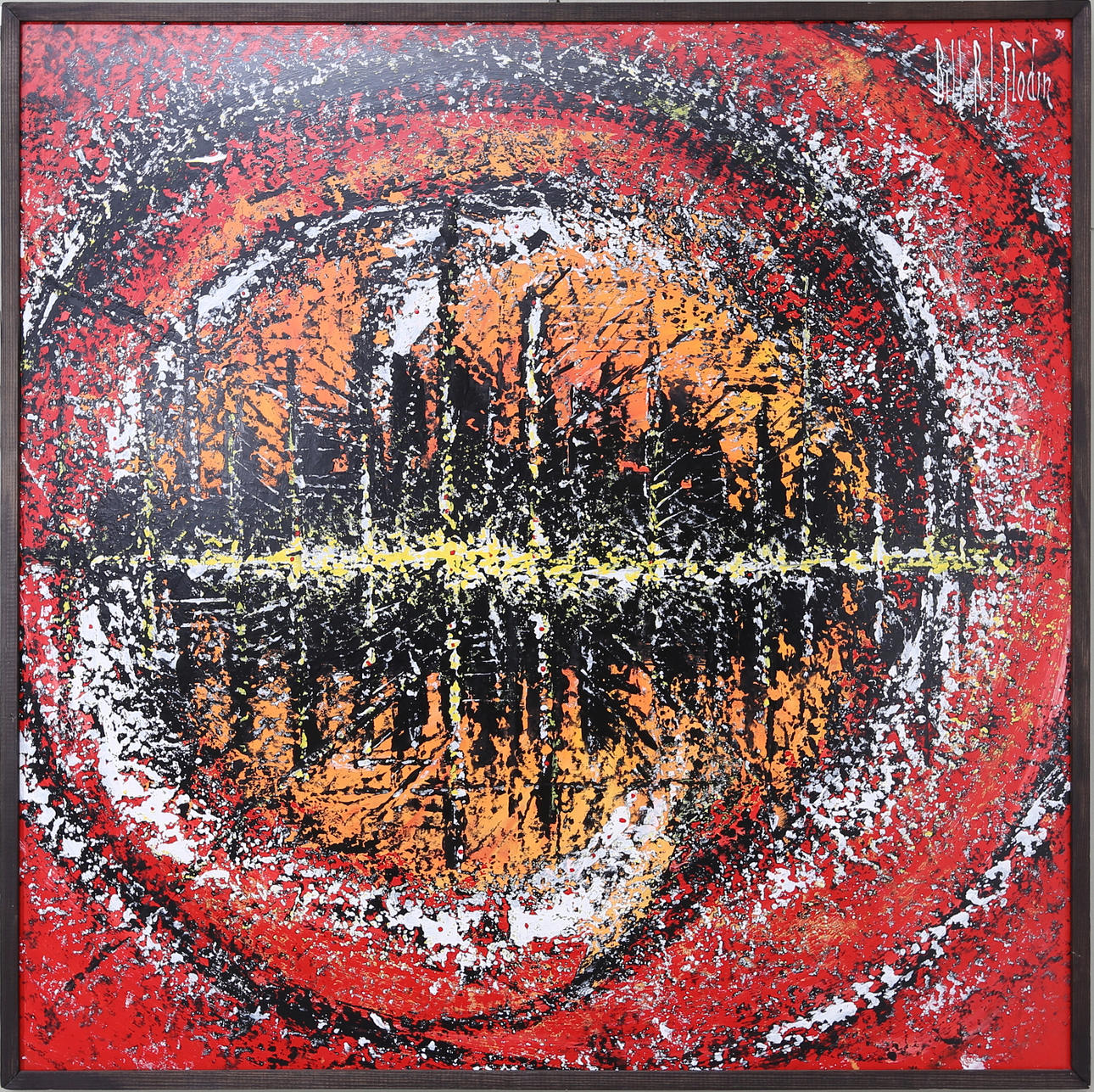 BILL R. FLODIN. "Det finns en stad", olja på masonit, signerad och daterad 1975.