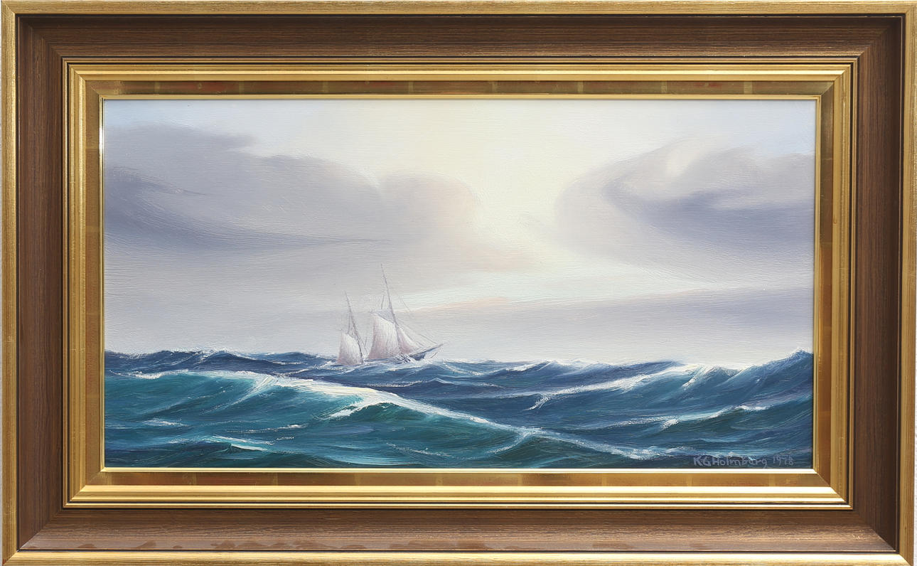 KARL GUSTAV HOLMBERG. Fartyg på Nordsjön. Olja på pannå, signerad och daterad 1978.