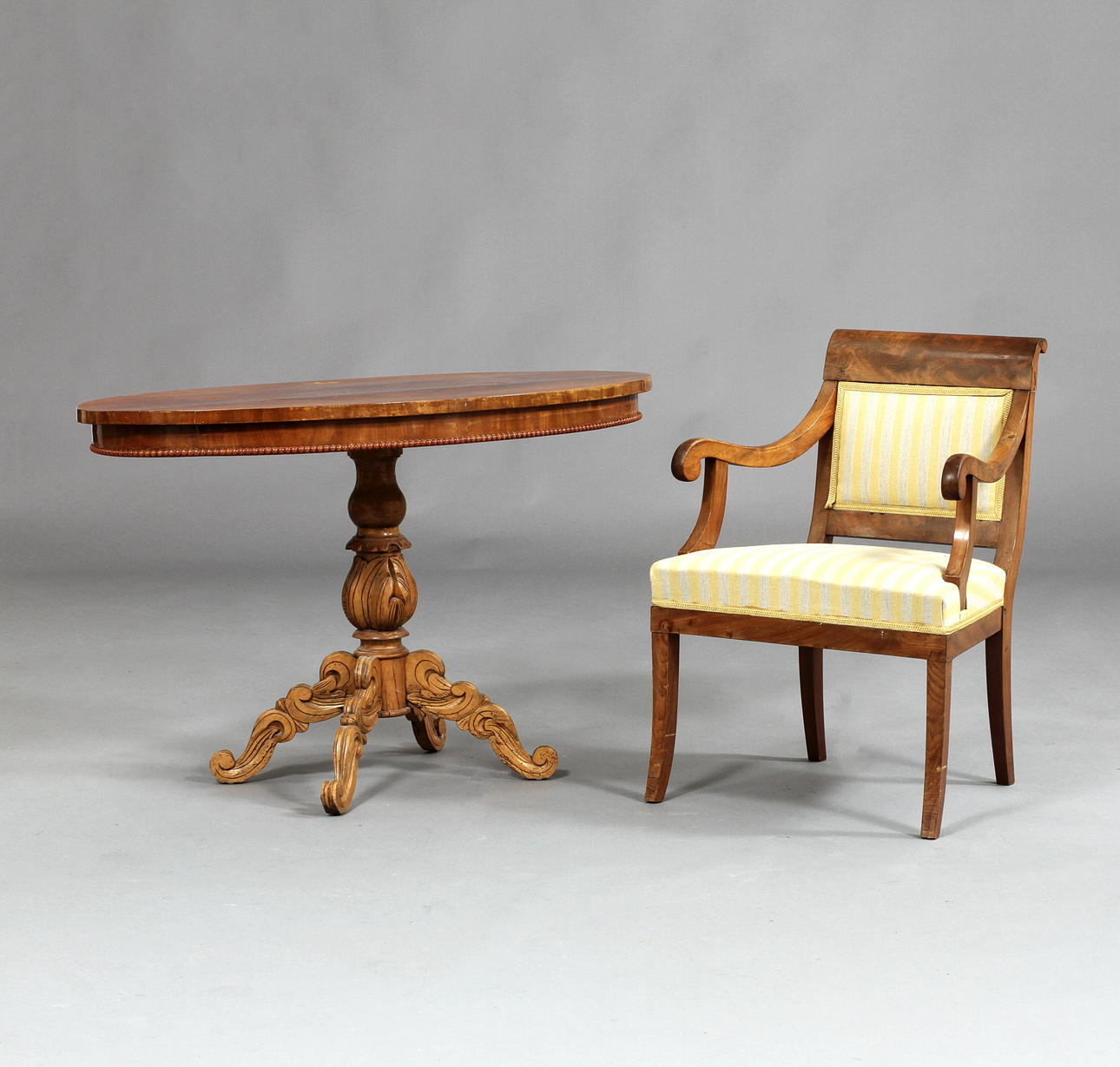 SALONGSBORD samt KARMSTOL, nyrokoko resp Karl-Johan, 1800-tal.