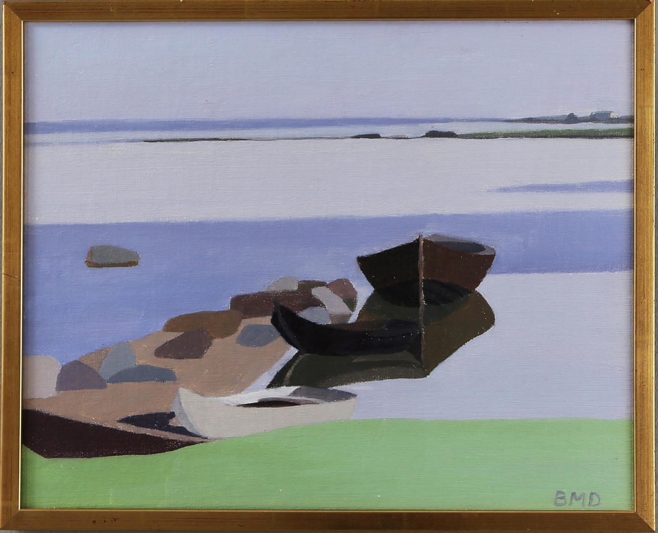 BARBRO DANIELSSON. Båtar, olja på pannå, signerad.