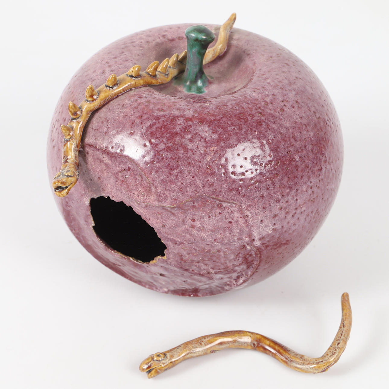 GUNNAR ANDERSSON. Sculpture, apple with snakes, ceramic, signed G.A. 1990.