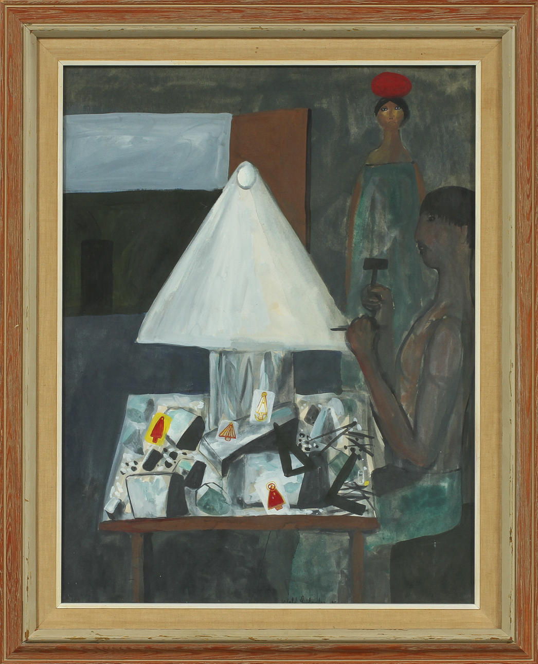 WALDEMAR SJÖLANDER. Skulptör vid bord. Gouache, signerad och daterad 1956.