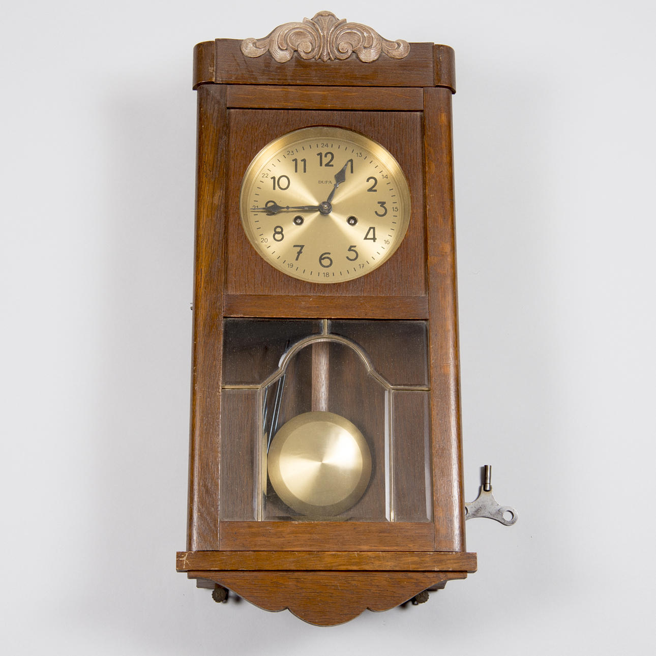 WALL CLOCK, oak with faceted glass, Dufa.