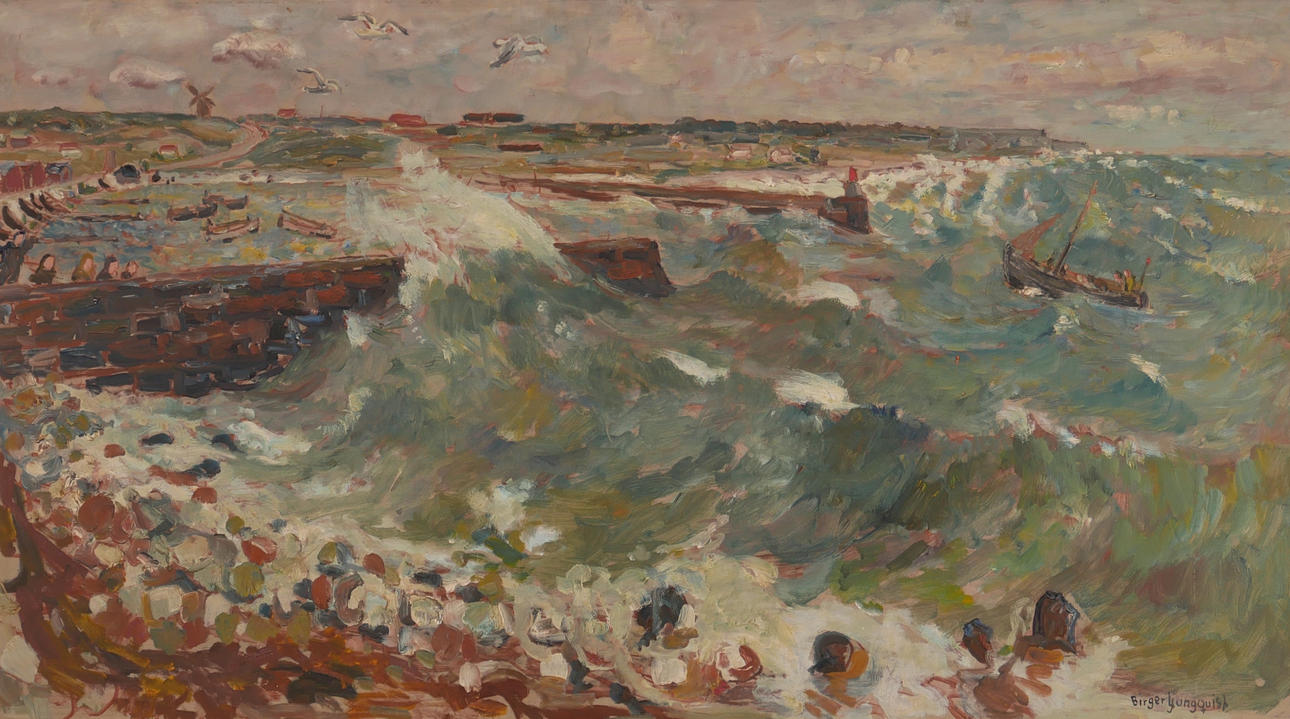 BIRGER  LJUNGQUIST. Landskap Öland med stormigt hav, olja på pannå, signerad Birger Ljungquist.