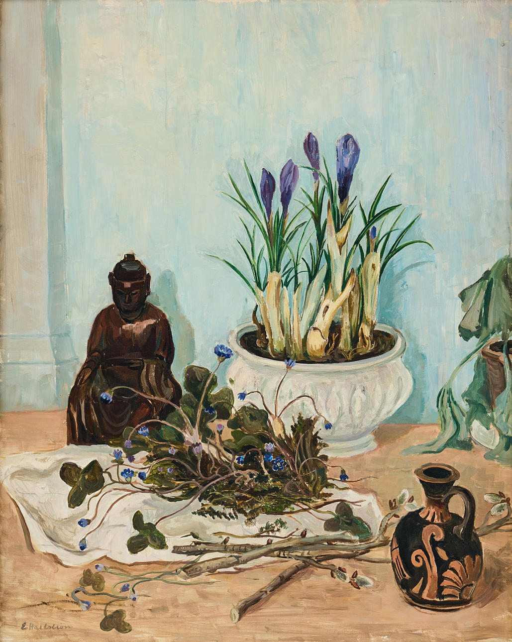 ERIC HALLSTRÖM. “Nature morte with crocus and blue sips”.