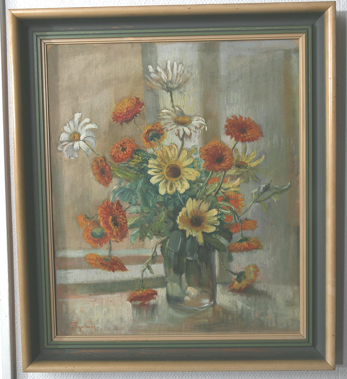 GUSTAF FOGELBERG. Olja å duk, Stilleben med blommor, signerad G Fogelberg.