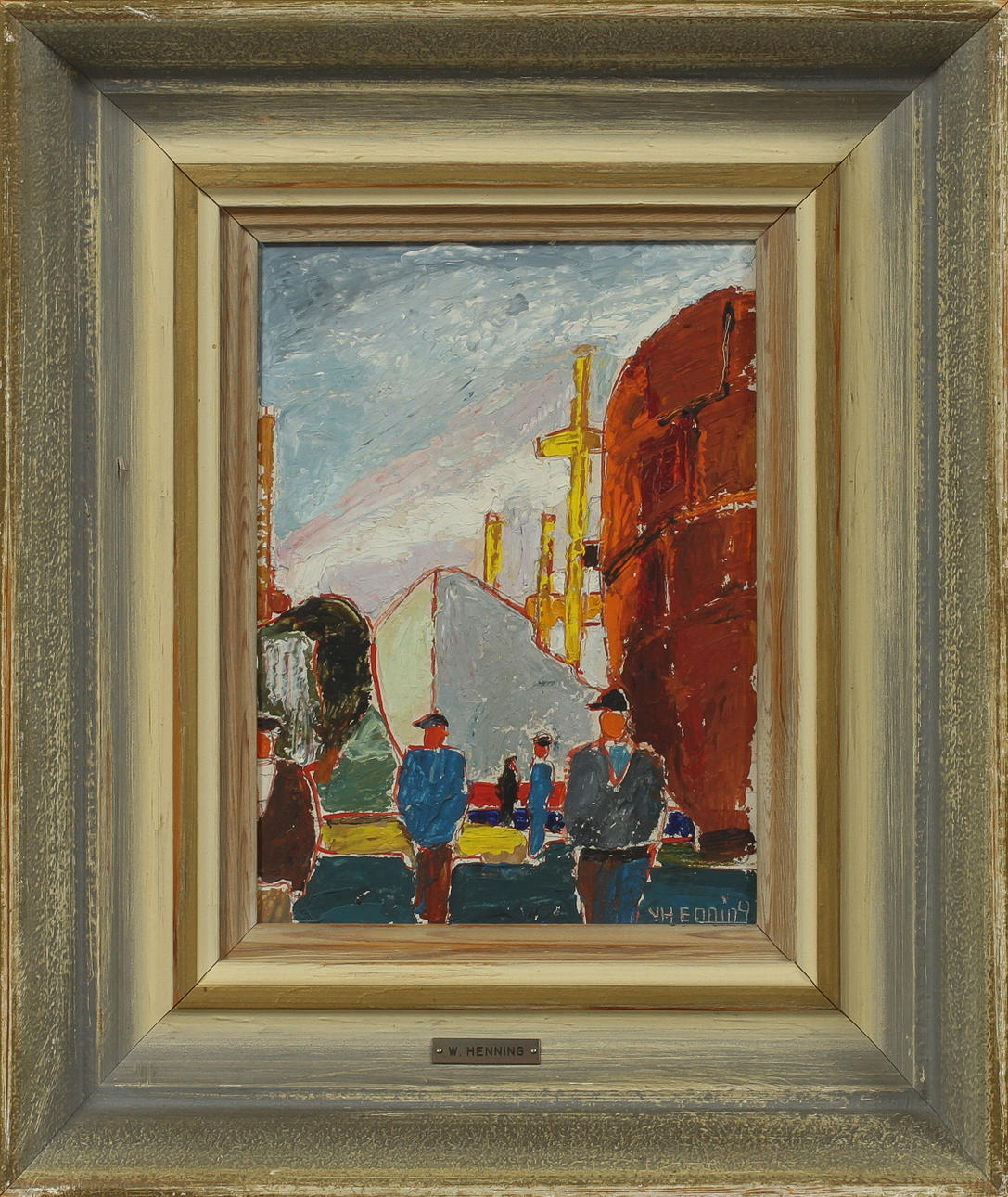 WILHELM HENNING. Båtvarv, olja på pannå, sign.