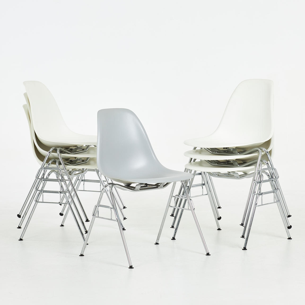 CHARLES & RAY EAMES. Chairs, 7 pcs, “DSS”, Vitra, acrylic plastic ...