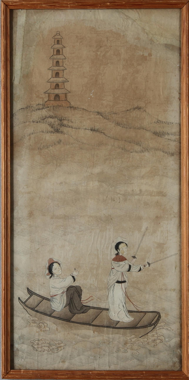 OIDENTIFIERAD KONSTNÄR. Par åker båt, blandteknik, 1900-tal.