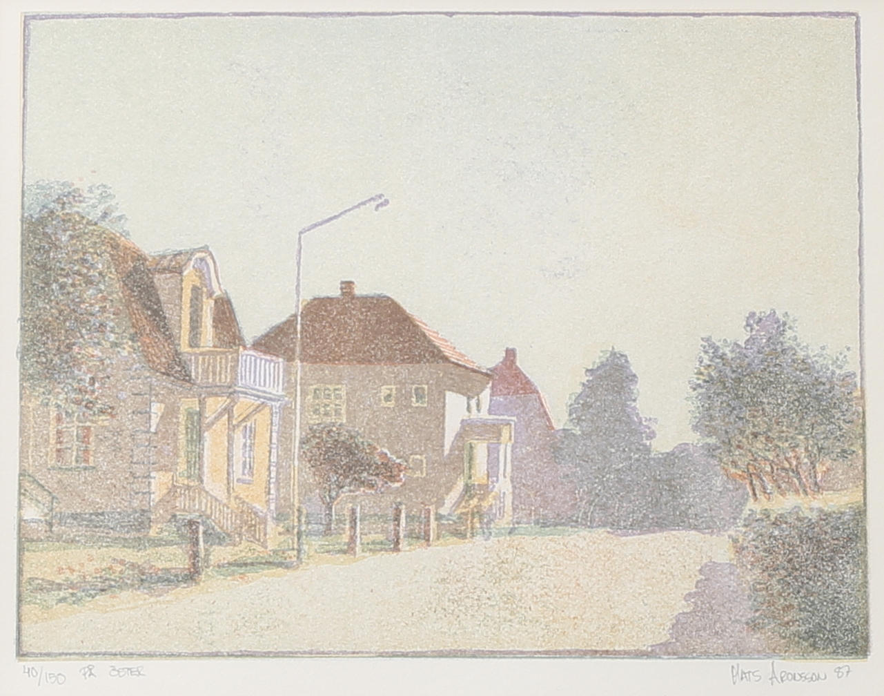 MATS ARONSSON. "På Öster". Färglitografi, signerad, daterad 87, numrerad 40/150.