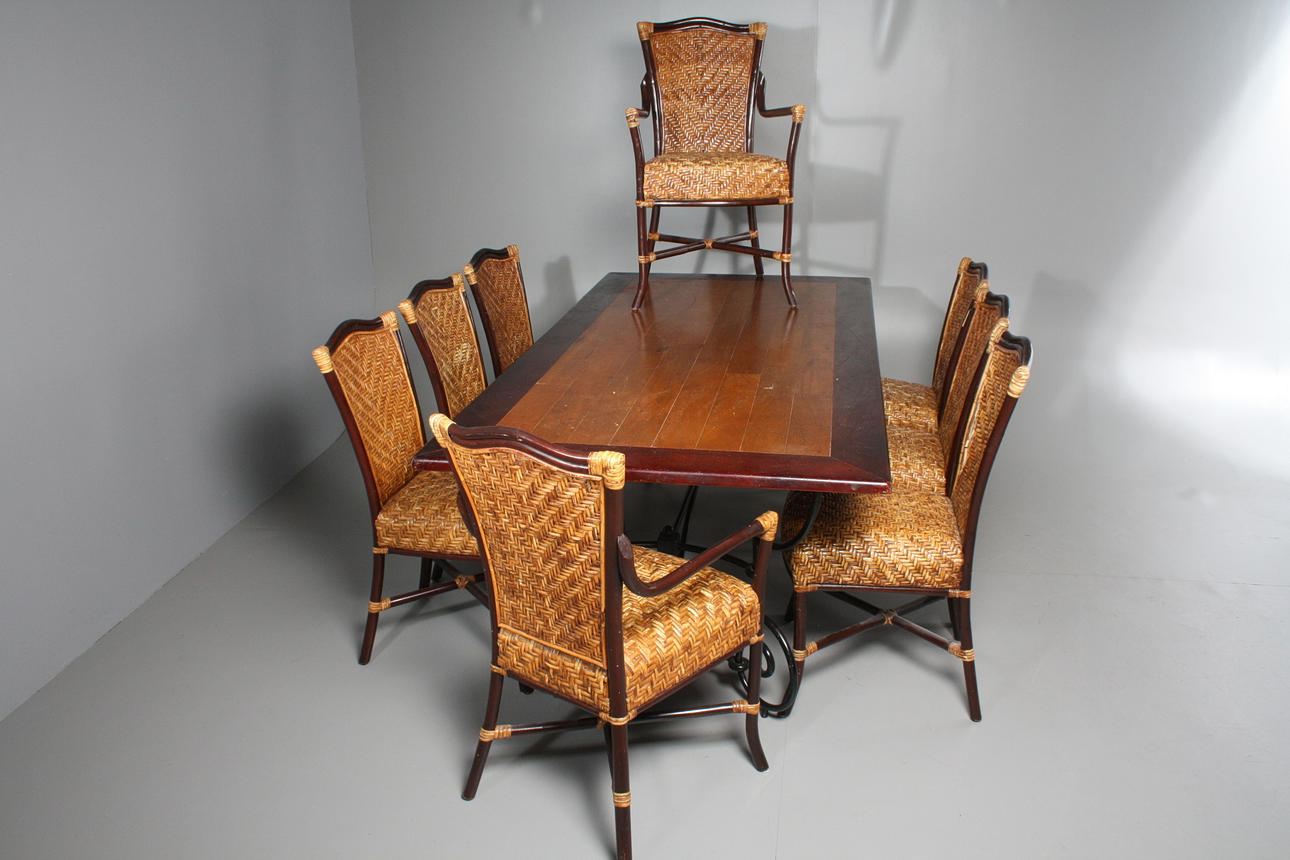 MATSALSGRUPP, 6 stolar , 2 karmstolar, rotting, trä , stål, 1900-tal.