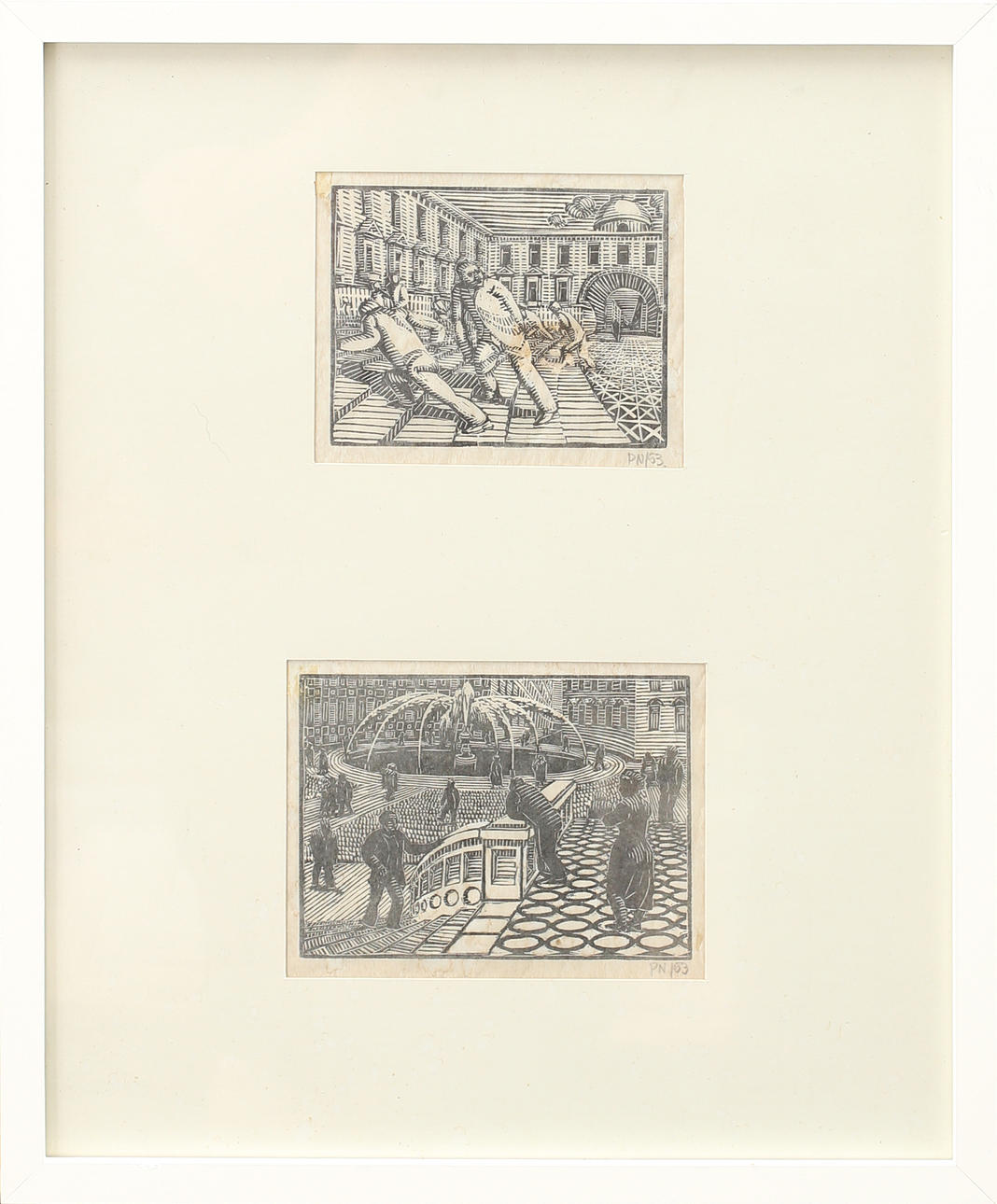 PALLE NIELSEN. Linoleumsnitt, 2 st, signerade och daterade PN -53.