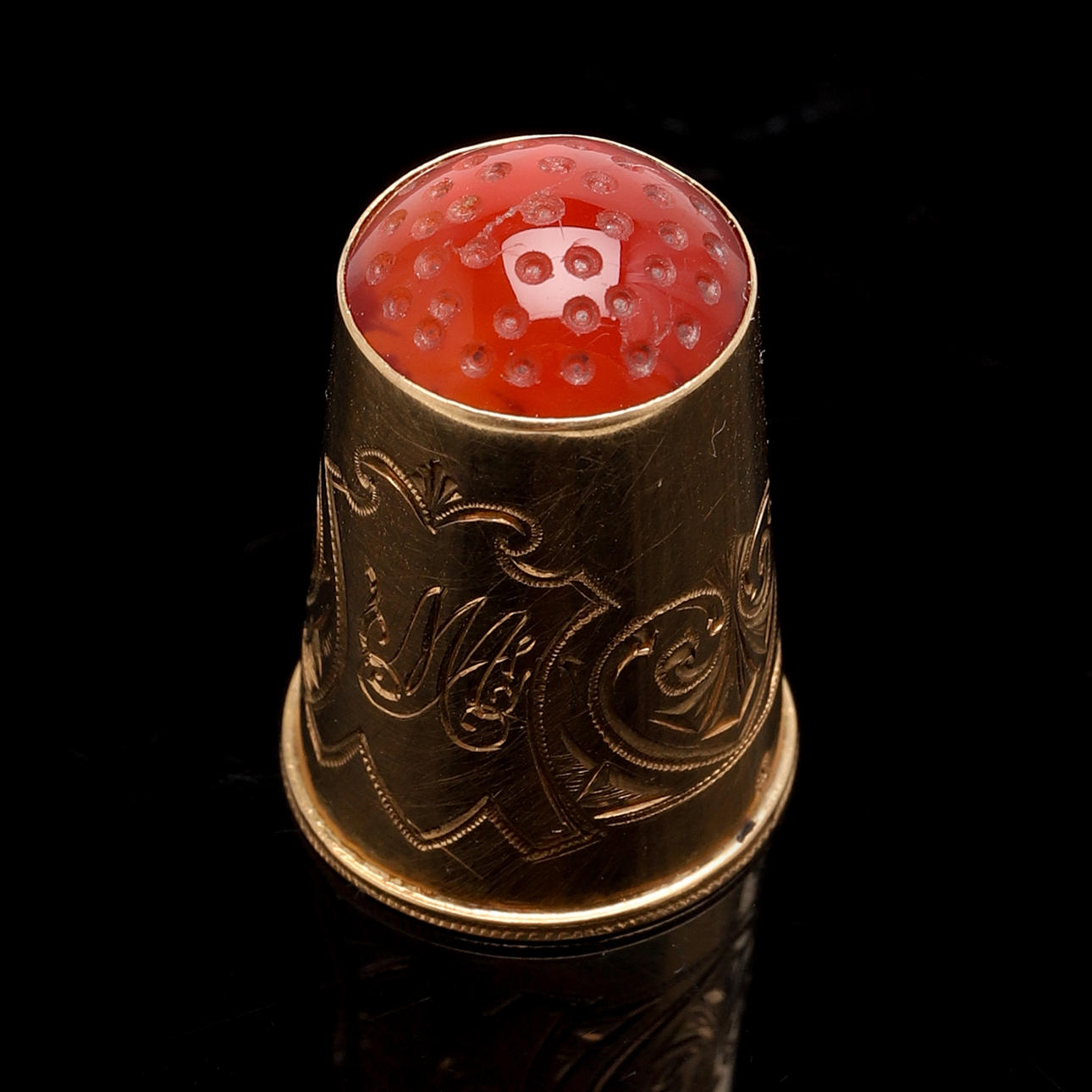 FINGERBORG, 18 K gold, with carnelian, Swedish stamps, 1905.Weight ...
