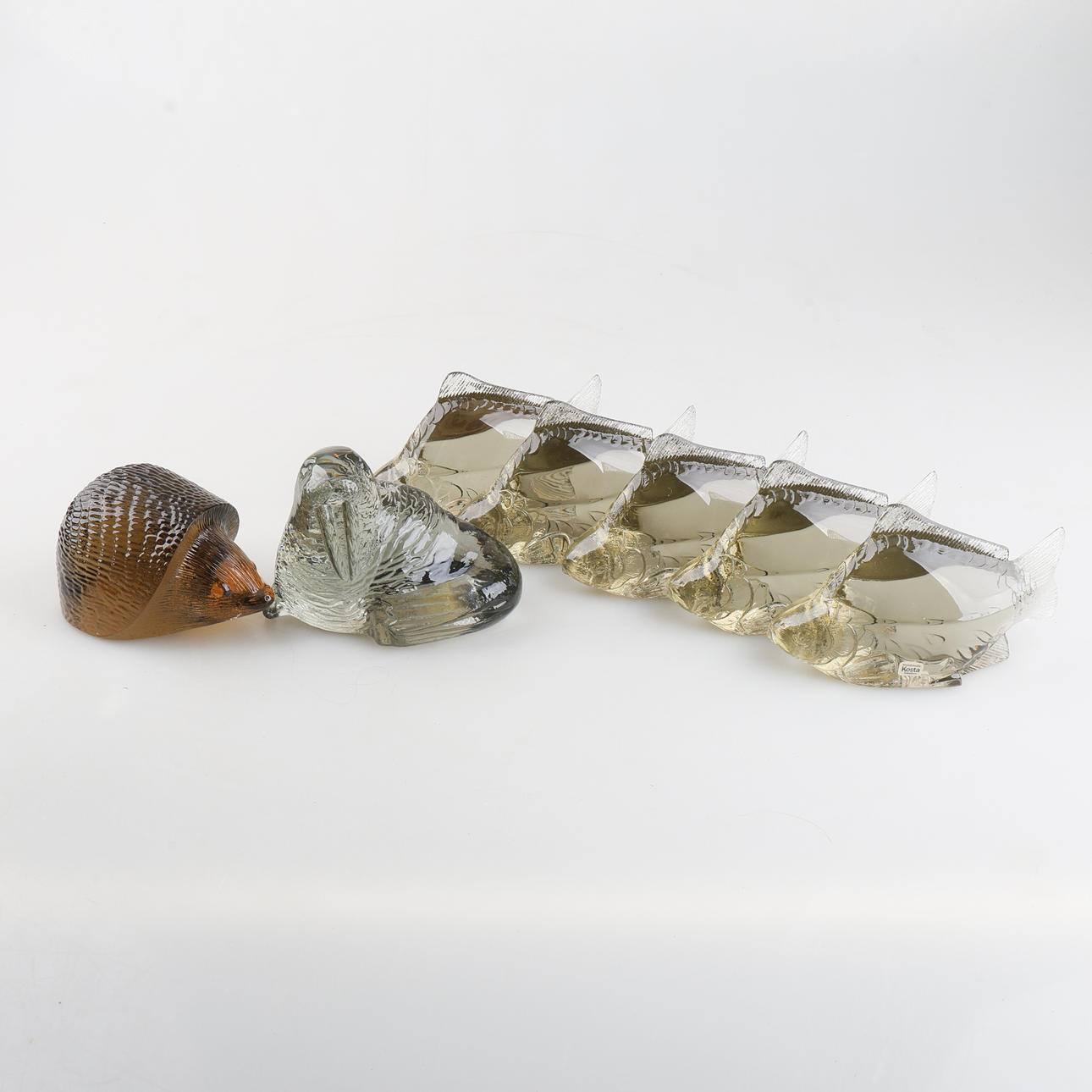 PAUL HOFF. Sculptures, 7 pieces, art glass, signed, Kosta Boda