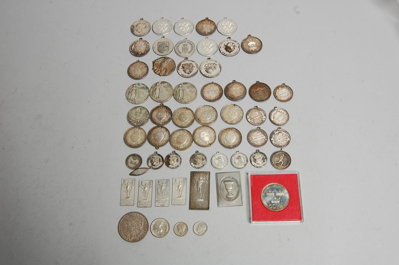 MEDALJER, PLAKETTER, silver, vikt 664 g,1900- talets början.